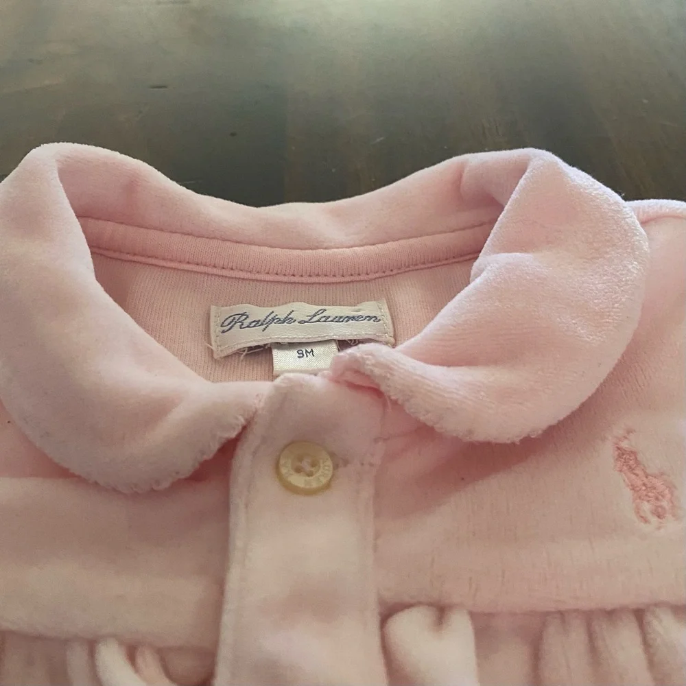 Ralph Lauren Layette collection Footed Velour One Piece with Peter Pan Collar